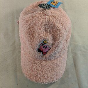 NEW Kirby Pink Sherpa Embroidered Baseball Cap Hat Nintendo Bioworld Adjustable